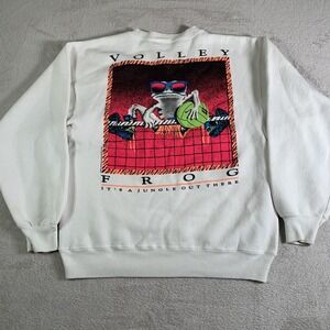 Vintage Volley Frog Sweatshirt Mens Small White Lifeforms Jungle Graphic 90s